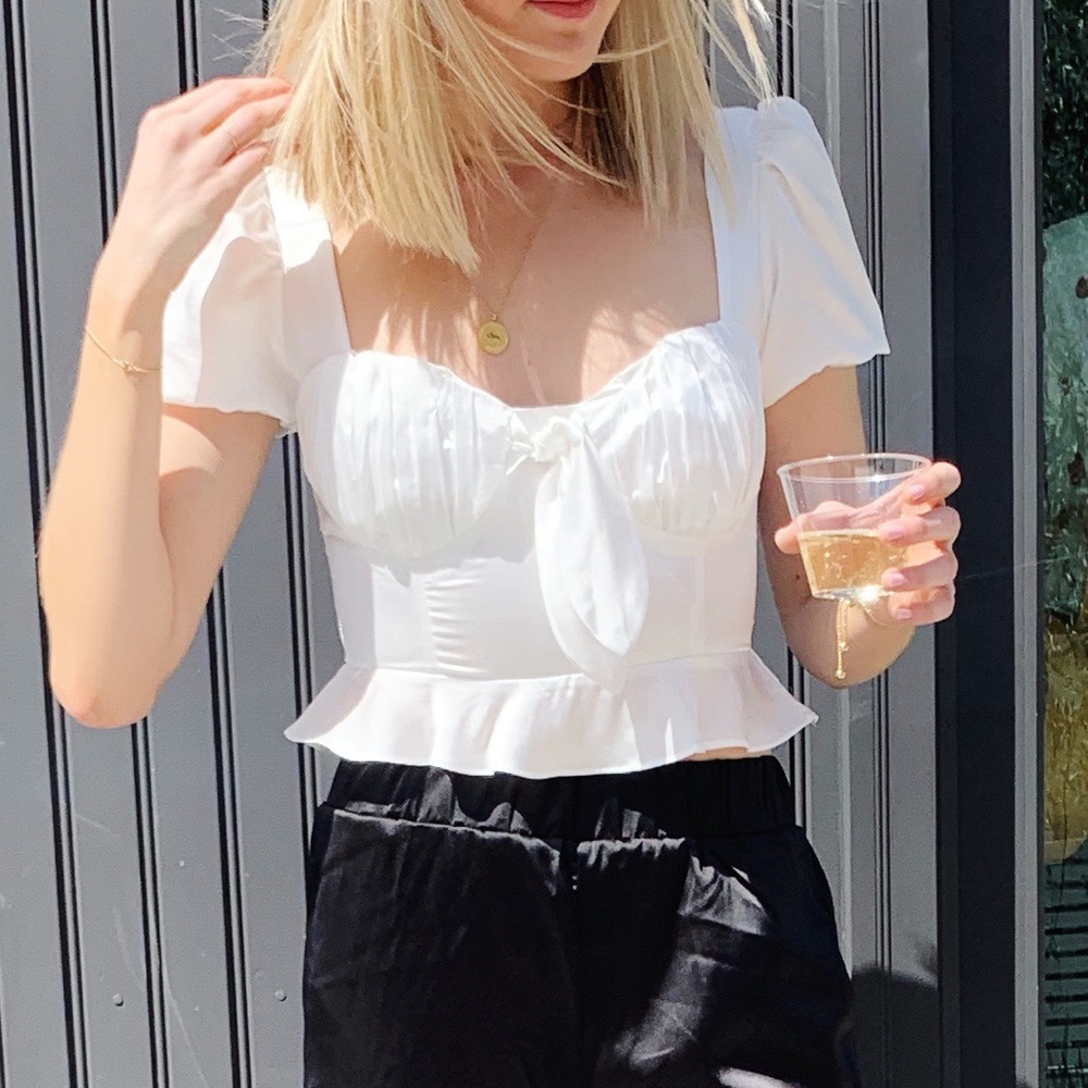 White crop top, silk like material